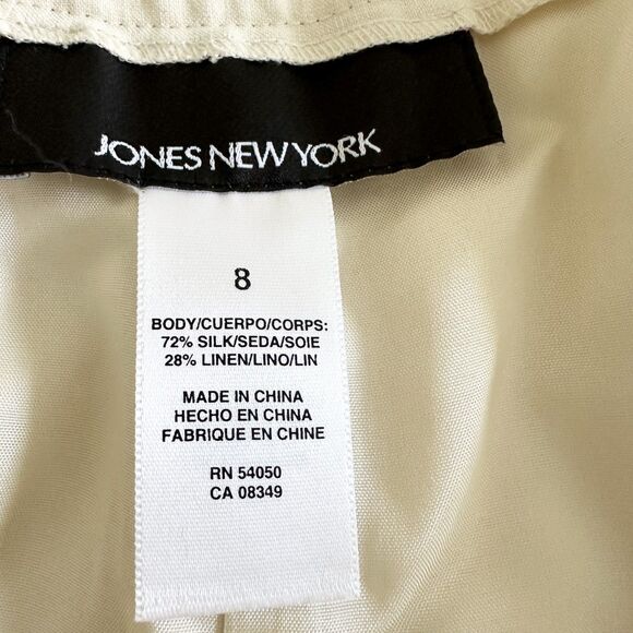 Vintage Jones New York Silk Linen Pants Sz 8 Ivory Lined Flat Front Chic Luxury - Picture 5 of 9